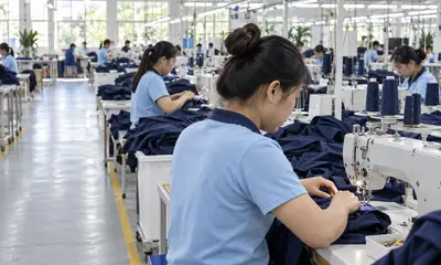 Minh hoạ công nhân làm việc trong xưởng may